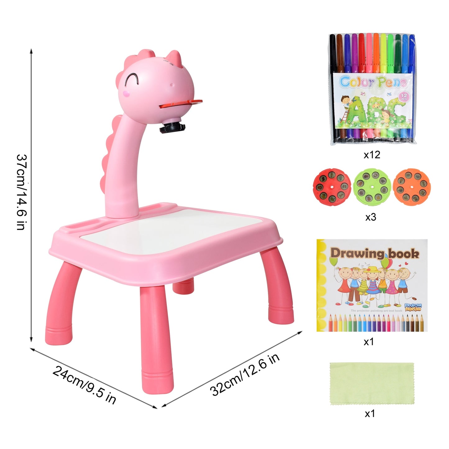 Kids Painting Board Desk with Led Projector Educational Learning Drawing Table