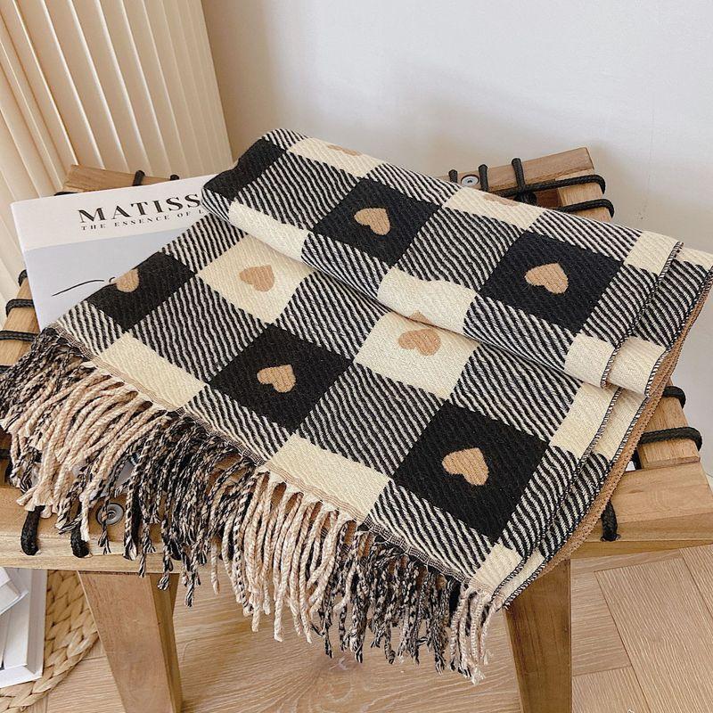 MIXSHOP Knitted Heart Plaid Scarf